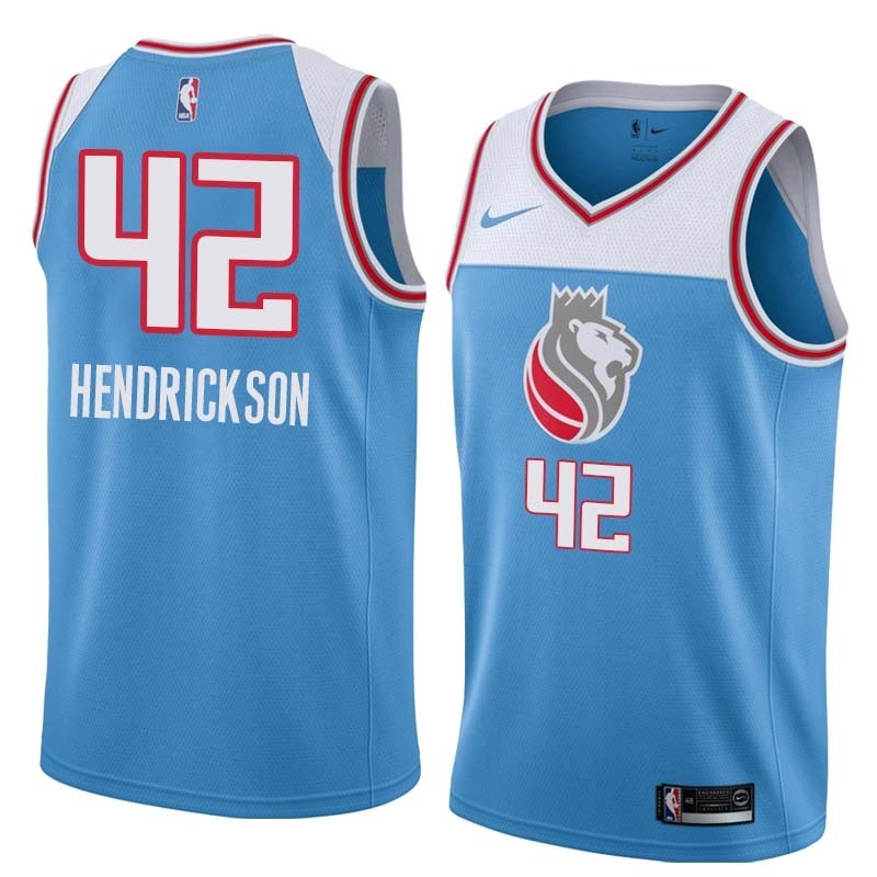 18-19_Light_Blue Mark Hendrickson Kings #42 Twill Basketball Jersey FREE SHIPPING