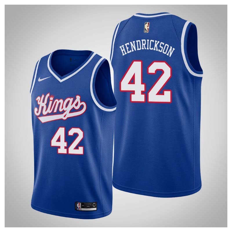 Blue_Throwback Mark Hendrickson Kings #42 Twill Basketball Jersey FREE SHIPPING