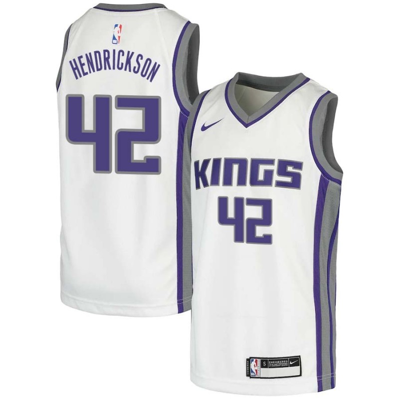 White Mark Hendrickson Kings #42 Twill Basketball Jersey FREE SHIPPING