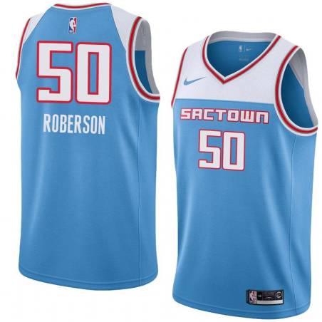 19_20_Light_Blue Rick Roberson Kings #50 Twill Basketball Jersey FREE SHIPPING