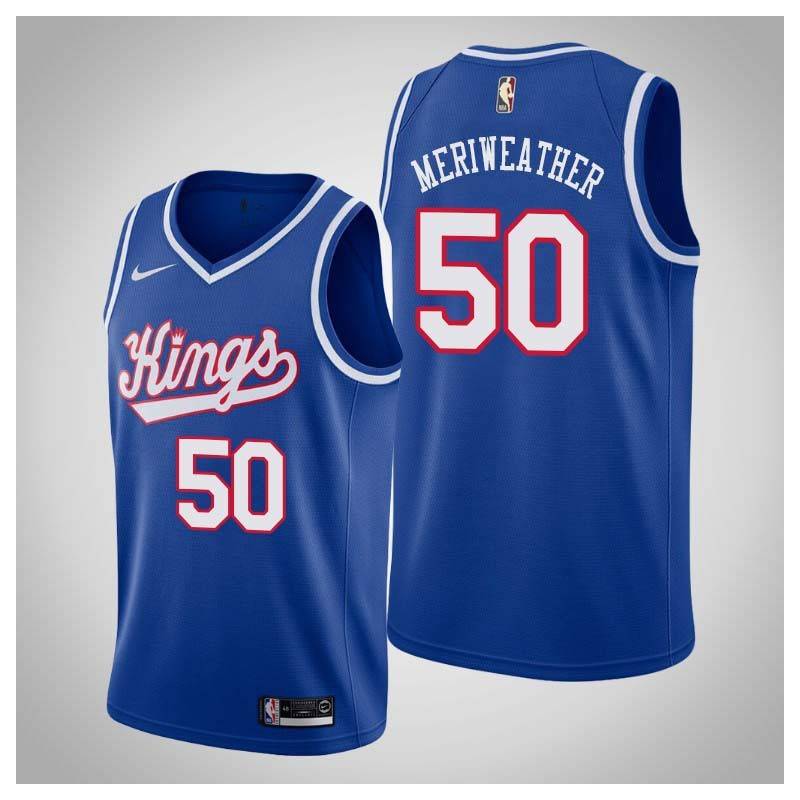 Blue_Throwback Joe Meriweather Kings #50 Twill Basketball Jersey FREE SHIPPING