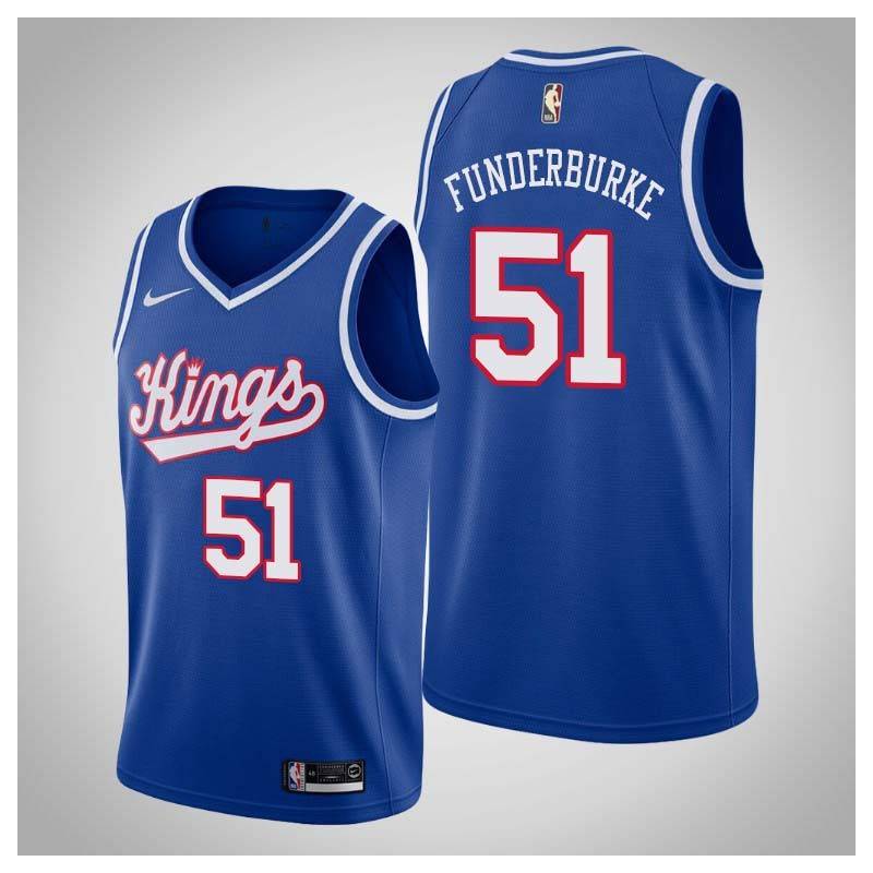 Blue_Throwback Lawrence Funderburke Kings #51 Twill Basketball Jersey FREE SHIPPING