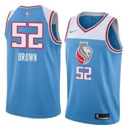 18-19_Light_Blue Chucky Brown Kings #52 Twill Basketball Jersey FREE SHIPPING