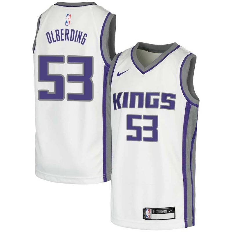 White Mark Olberding Kings #53 Twill Basketball Jersey FREE SHIPPING