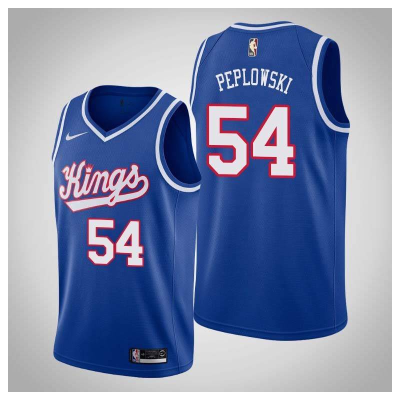 Blue_Throwback Mike Peplowski Kings #54 Twill Basketball Jersey FREE SHIPPING