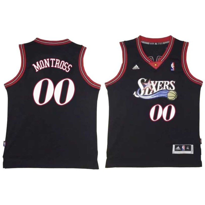 Black Throwback Eric Montross Twill Basketball Jersey -76ers #00 Montross Twill Jerseys, FREE SHIPPING