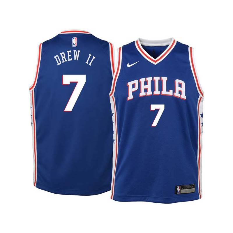 Blue Larry Drew Twill Basketball Jersey -76ers #7 Drew Twill Jerseys, FREE SHIPPING