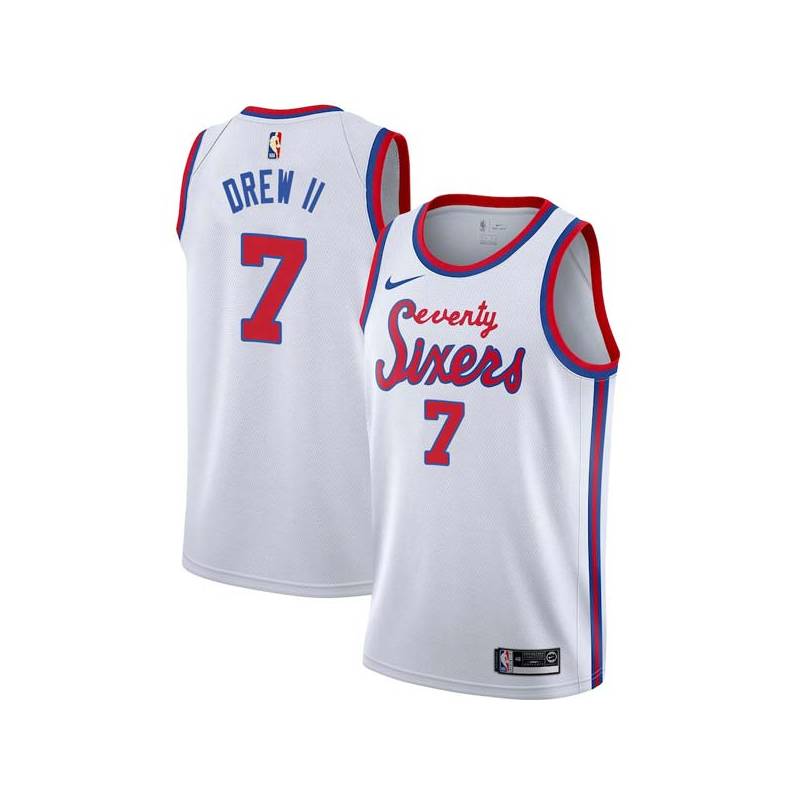 White Classic Larry Drew Twill Basketball Jersey -76ers #7 Drew Twill Jerseys, FREE SHIPPING