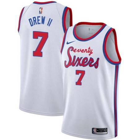 White Classic Larry Drew Twill Basketball Jersey -76ers #7 Drew Twill Jerseys, FREE SHIPPING