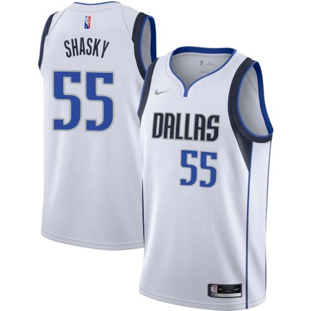2021-22_White_Diamond John Shasky Mavericks #55 Twill Basketball Jersey FREE SHIPPING