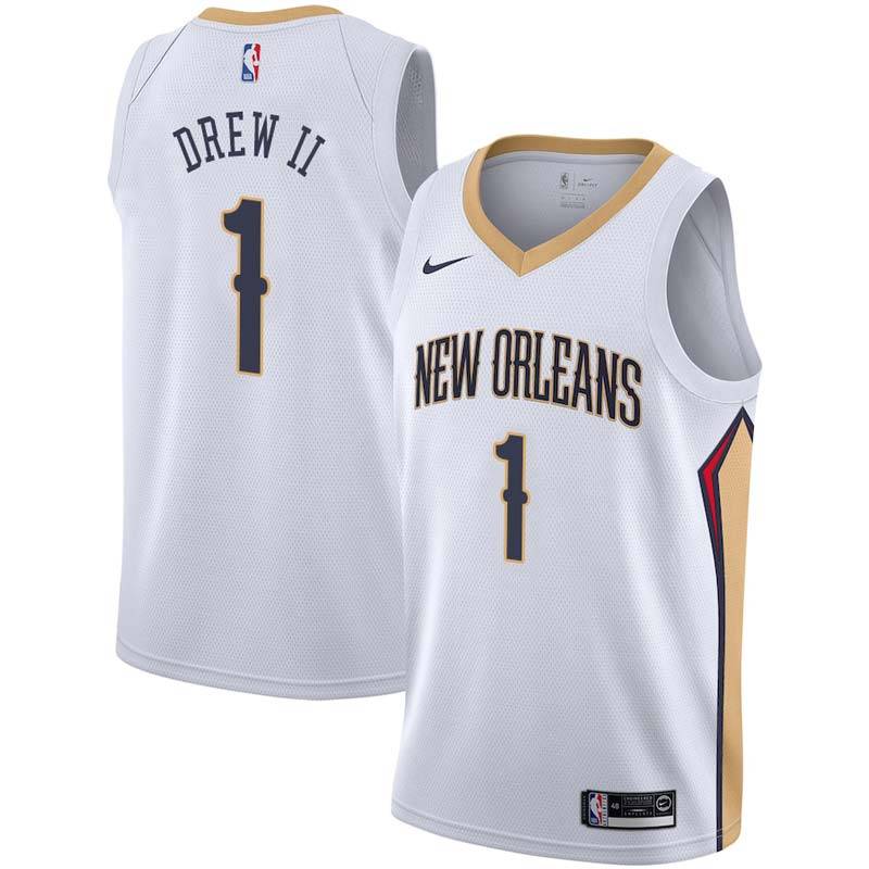 White Larry Drew II Pelicans #1 Twill Basketball Jersey FREE SHIPPING