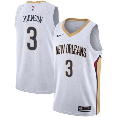 White Stanley Johnson Pelicans #3 Twill Basketball Jersey FREE SHIPPING