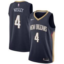 Navy David Wesley Pelicans #4 Twill Basketball Jersey FREE SHIPPING