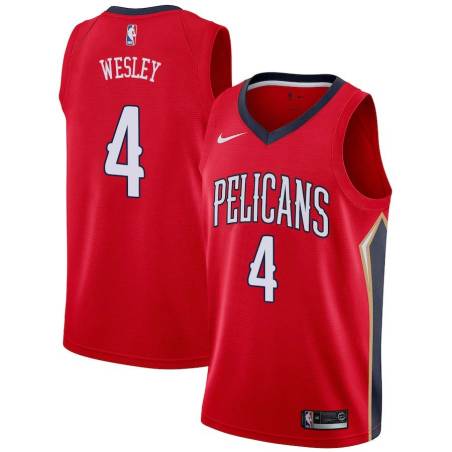 Red David Wesley Pelicans #4 Twill Basketball Jersey FREE SHIPPING