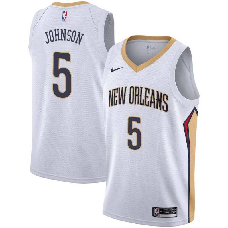 White Carldell Johnson Pelicans #5 Twill Basketball Jersey FREE SHIPPING