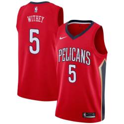 Red Jeff Withey Pelicans #5 Twill Basketball Jersey FREE SHIPPING