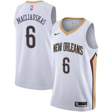 White Arvydas Macijauskas Pelicans #6 Twill Basketball Jersey FREE SHIPPING