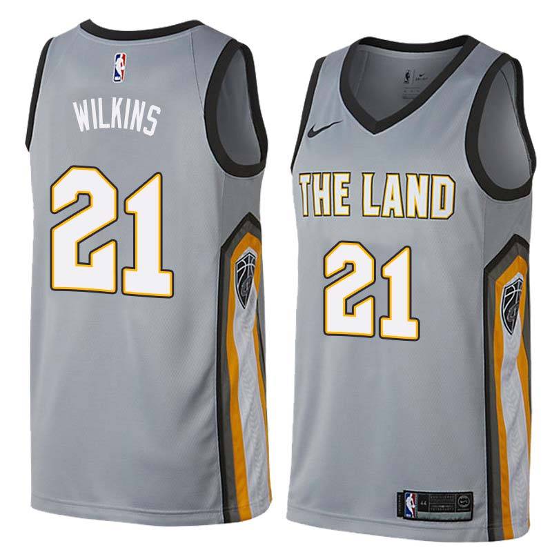 Gray Gerald Wilkins Twill Basketball Jersey -Cavaliers #21 Wilkins Twill Jerseys, FREE SHIPPING