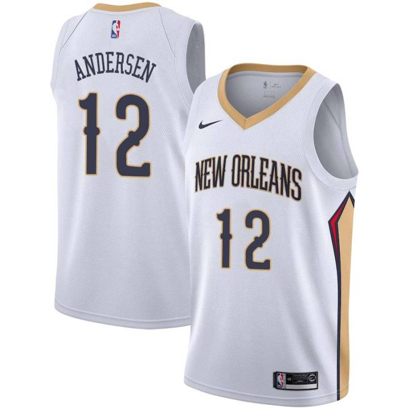 White Chris Andersen Pelicans #12 Twill Basketball Jersey FREE SHIPPING