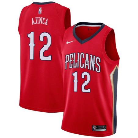 Red Alexis Ajinca Pelicans #12 Twill Basketball Jersey FREE SHIPPING