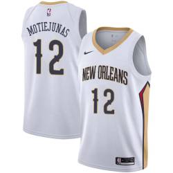 White Donatas Motiejunas Pelicans #12 Twill Basketball Jersey FREE SHIPPING