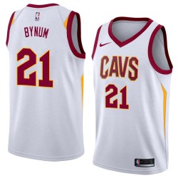 White Andrew Bynum Twill Basketball Jersey -Cavaliers #21 Bynum Twill Jerseys, FREE SHIPPING
