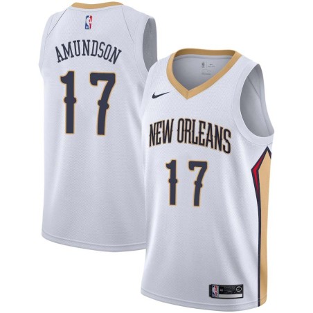 White Lou Amundson Pelicans #17 Twill Basketball Jersey FREE SHIPPING