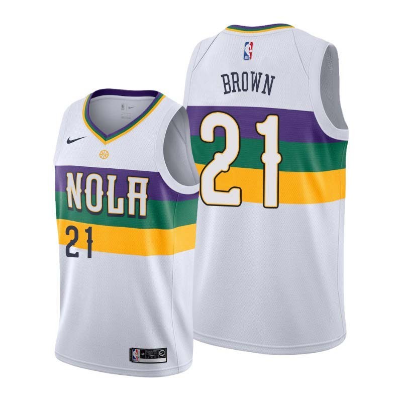 2019-20City Anthony Brown Pelicans #21 Twill Basketball Jersey FREE SHIPPING