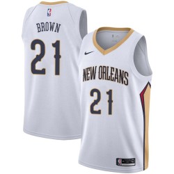 White Anthony Brown Pelicans #21 Twill Basketball Jersey FREE SHIPPING