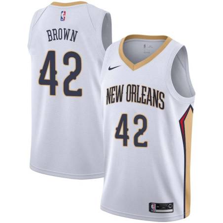 White PJ Brown Pelicans #42 Twill Basketball Jersey FREE SHIPPING