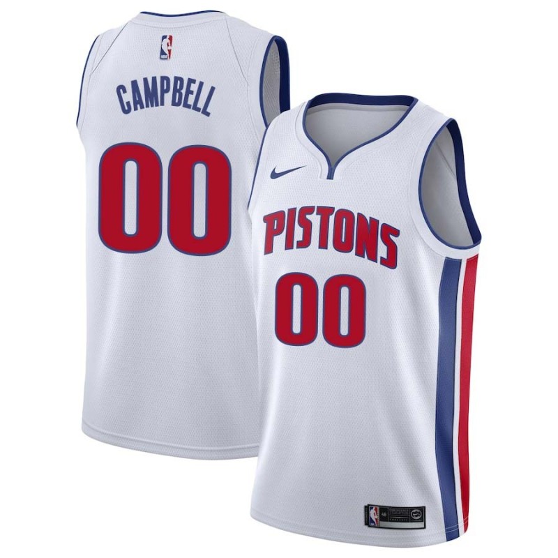 White Tony Campbell Pistons #00 Twill Basketball Jersey FREE SHIPPING