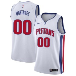 White Eric Montross Pistons #00 Twill Basketball Jersey FREE SHIPPING