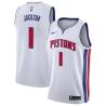 White Reggie Jackson Pistons #1 Twill Basketball Jersey FREE SHIPPING