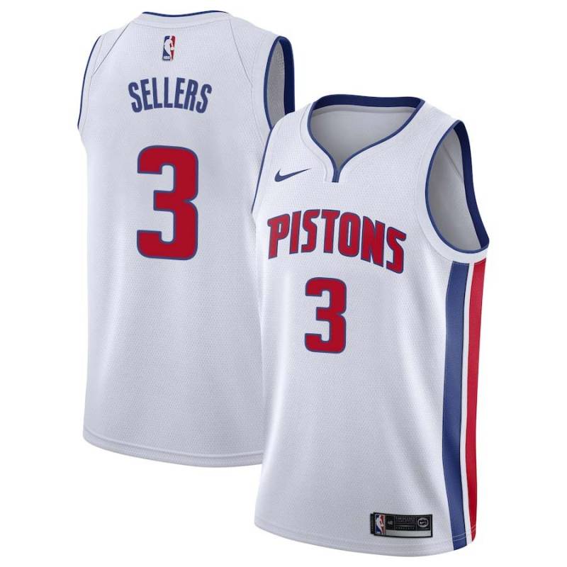 White Brad Sellers Pistons #3 Twill Basketball Jersey FREE SHIPPING