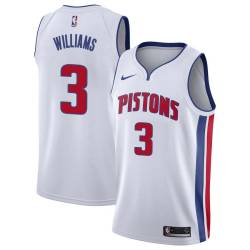 White Shawne Williams Pistons #3 Twill Basketball Jersey FREE SHIPPING