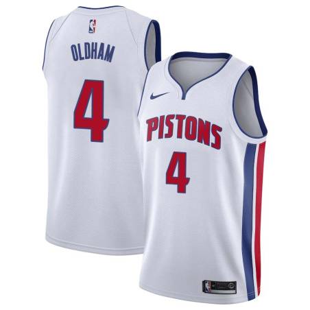 White John Oldham Pistons #4 Twill Basketball Jersey FREE SHIPPING