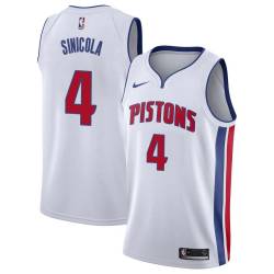 White Zeke Sinicola Pistons #4 Twill Basketball Jersey FREE SHIPPING