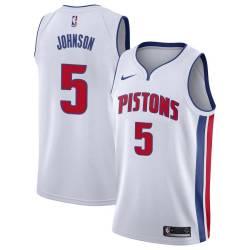 White Ralph Johnson Pistons #5 Twill Basketball Jersey FREE SHIPPING