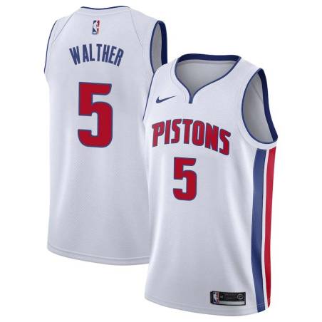 White Paul Walther Pistons #5 Twill Basketball Jersey FREE SHIPPING