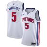 White Tom Van Arsdale Pistons #5 Twill Basketball Jersey FREE SHIPPING