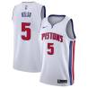 White Ben Kelso Pistons #5 Twill Basketball Jersey FREE SHIPPING