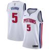 White Charles O'Bannon Pistons #5 Twill Basketball Jersey FREE SHIPPING