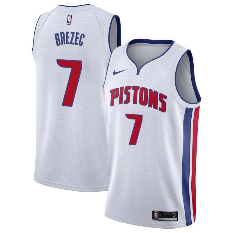 White Primoz Brezec Pistons #7 Twill Basketball Jersey FREE SHIPPING