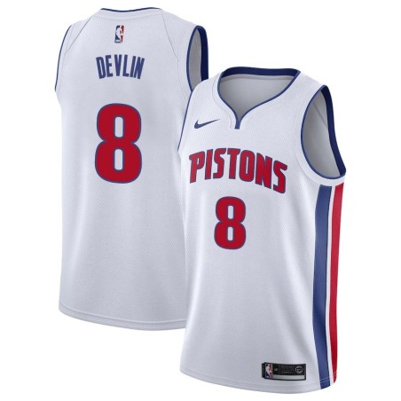 White Corky Devlin Pistons #8 Twill Basketball Jersey FREE SHIPPING