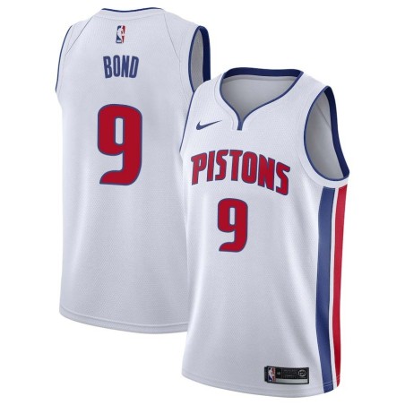 White Walter Bond Pistons #9 Twill Basketball Jersey FREE SHIPPING
