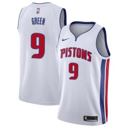 White Litterial Green Pistons #9 Twill Basketball Jersey FREE SHIPPING