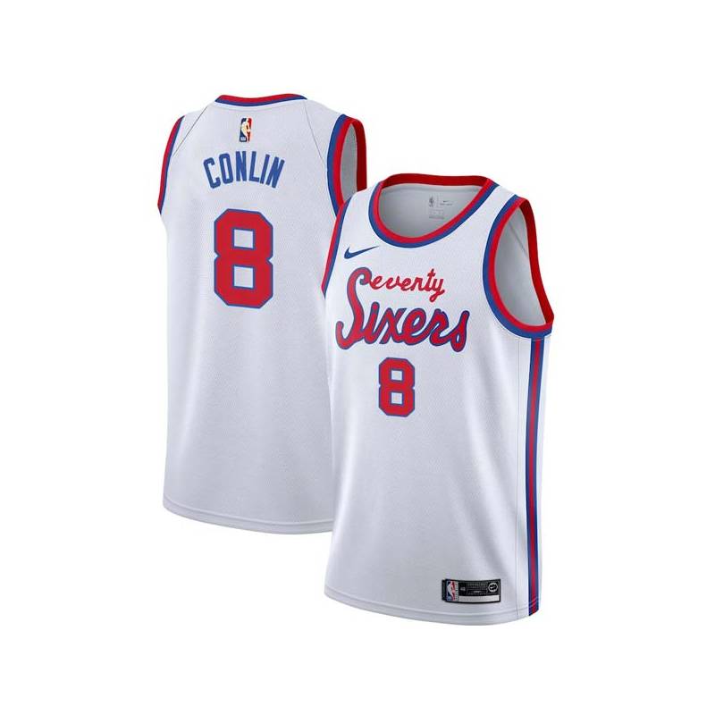 White Classic Ed Conlin Twill Basketball Jersey -76ers #8 Conlin Twill Jerseys, FREE SHIPPING