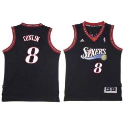 Black Throwback Ed Conlin Twill Basketball Jersey -76ers #8 Conlin Twill Jerseys, FREE SHIPPING