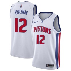 White Dike Eddleman Pistons #12 Twill Basketball Jersey FREE SHIPPING