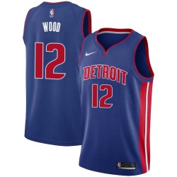 Blue David Wood Pistons #12 Twill Basketball Jersey FREE SHIPPING